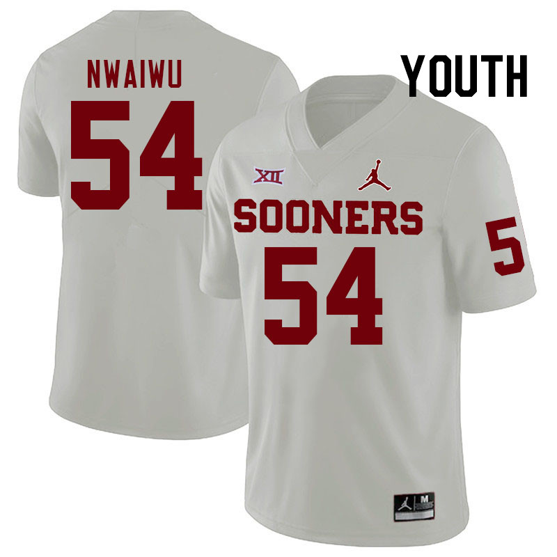 Youth #54 Febechi Nwaiwu Oklahoma Sooners College Football Jerseys Stitched-White